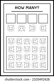 How many Cat, game for children. Vector illustration, printable worksheet
