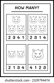 How many Cat, game for children. Vector illustration, printable worksheet