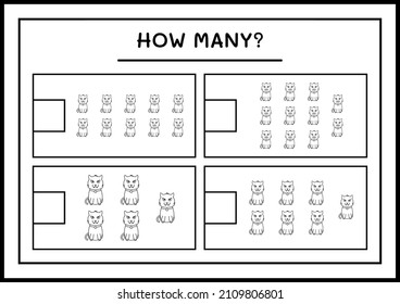 How many Cat, game for children. Vector illustration, printable worksheet