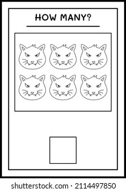 Cuántos Gatos, juegos para niños. Ilustración del vector, hoja de cálculo imprimible