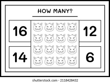 How many Cat, game for children. Vector illustration, printable worksheet