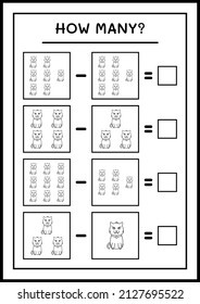 How many Cat, game for children. Vector illustration, printable worksheet
