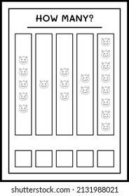 How many Cat, game for children. Vector illustration, printable worksheet