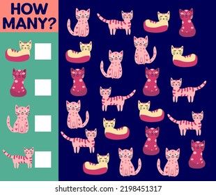 How many Cat, game for children. How many are they game. Count the Cats in the picture and write the result.