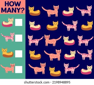 How many Cat, game for children. How many are they game. Count the Cats in the picture and write the result.