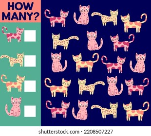 How many Cat, game for children. How many are they game. Count the Cats in the picture and write the result.