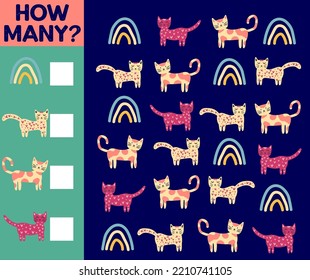How many Cat, game for children. How many are they game. Count the Cats in the picture and write the result.