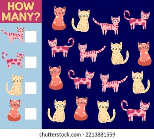 How many Cat, game for children. How many are they game. Count the Cats in the picture and write the result.