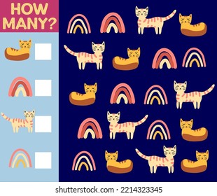 How many Cat, game for children. How many are they game. Count the Cats in the picture and write the result.
