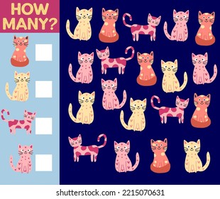 How many Cat, game for children. How many are they game. Count the Cats in the picture and write the result.