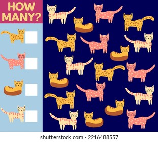 How many Cat, game for children. How many are they game. Count the Cats in the picture and write the result.