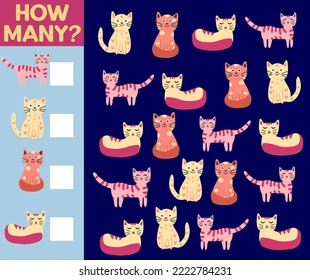 How many Cat, game for children. How many are they game. Count the Cats in the picture and write the result.