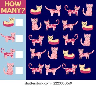 How many Cat, game for children. How many are they game. Count the Cats in the picture and write the result.