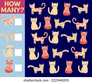 How many Cat, game for children. How many are they game. Count the Cats in the picture and write the result.