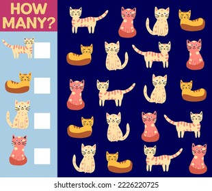 How many Cat, game for children. How many are they game. Count the Cats in the picture and write the result.