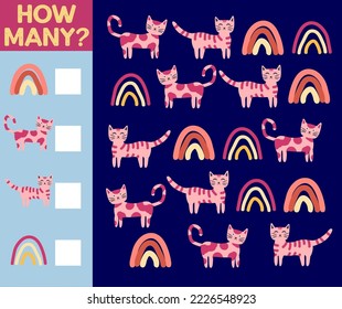 How many Cat, game for children. How many are they game. Count the Cats in the picture and write the result.