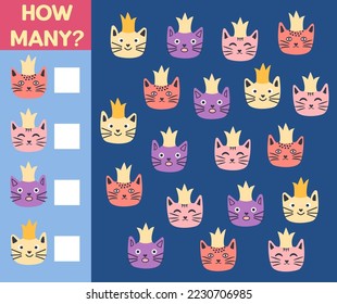 How many Cat, game for children. How many are they game. Count the Cats in the picture and write the result.