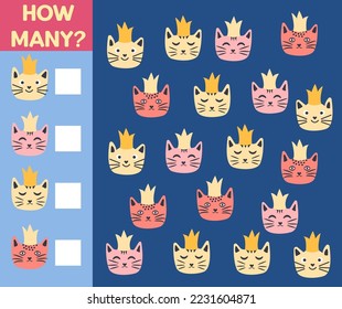 How many Cat, game for children. How many are they game. Count the Cats in the picture and write the result.