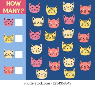 How many Cat, game for children. How many are they game. Count the Cats in the picture and write the result.
