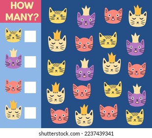 How many Cat, game for children. How many are they game. Count the Cats in the picture and write the result.