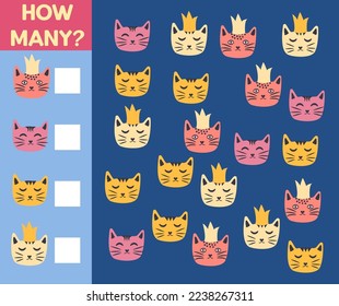 How many Cat, game for children. How many are they game. Count the Cats in the picture and write the result.