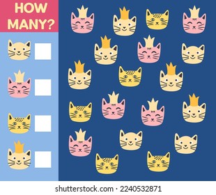 Cuántos Gatos, juegos para niños. ¿Cuántos están jugando? Contar los gatos en la imagen y escribir el resultado.