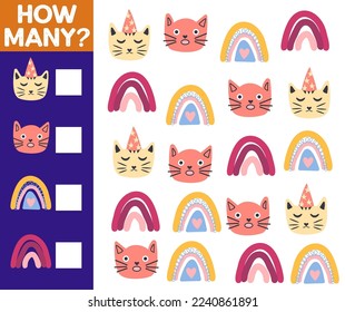 How many Cat, game for children. How many are they game. Count the Cats in the picture and write the result.