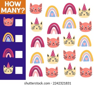 How many Cat, game for children. How many are they game. Count the Cats in the picture and write the result.