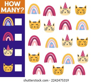 How many Cat, game for children. How many are they game. Count the Cats in the picture and write the result.