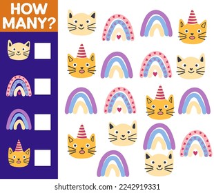 How many Cat, game for children. How many are they game. Count the Cats in the picture and write the result.
