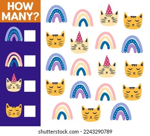 How many Cat, game for children. How many are they game. Count the Cats in the picture and write the result.