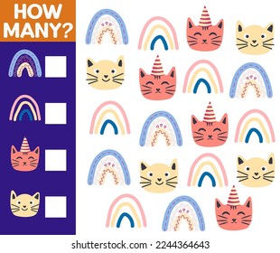 How many Cat, game for children. How many are they game. Count the Cats in the picture and write the result.