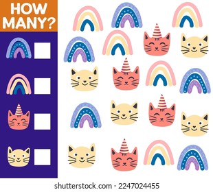 How many Cat, game for children. How many are they game. Count the Cats in the picture and write the result.
