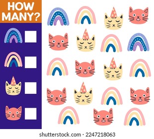 How many Cat, game for children. How many are they game. Count the Cats in the picture and write the result.
