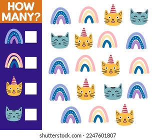 How many Cat, game for children. How many are they game. Count the Cats in the picture and write the result.