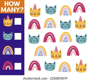 Cuántos Gatos, juegos para niños. ¿Cuántos están jugando? Contar los gatos en la imagen y escribir el resultado.