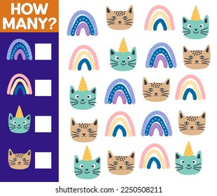 How many Cat, game for children. How many are they game. Count the Cats in the picture and write the result.