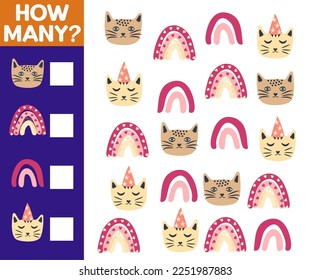How many Cat, game for children. How many are they game. Count the Cats in the picture and write the result.