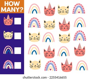 How many Cat, game for children. How many are they game. Count the Cats in the picture and write the result.