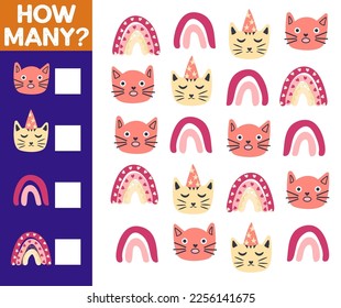 How many Cat, game for children. How many are they game. Count the Cats in the picture and write the result.
