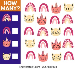 How many Cat, game for children. How many are they game. Count the Cats in the picture and write the result.