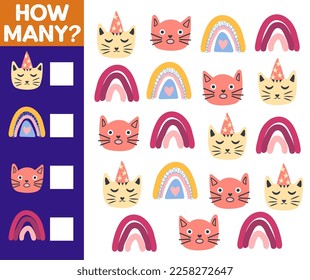 How many Cat, game for children. How many are they game. Count the Cats in the picture and write the result.
