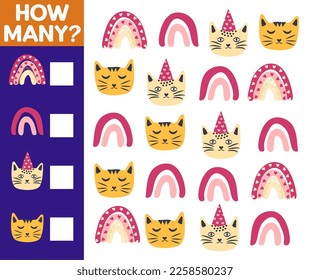 How many Cat, game for children. How many are they game. Count the Cats in the picture and write the result.