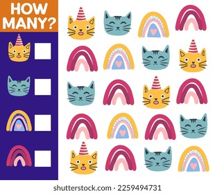 How many Cat, game for children. How many are they game. Count the Cats in the picture and write the result.