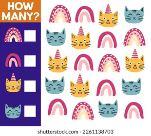 How many Cat, game for children. How many are they game. Count the Cats in the picture and write the result.