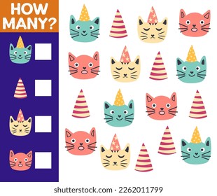 How many Cat, game for children. How many are they game. Count the Cats in the picture and write the result.