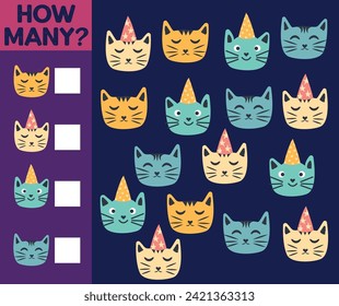 How many Cat, game for children. How many are they game. Count the Cats in the picture and write the result.