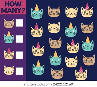 How many Cat, game for children. How many are they game. Count the Cats in the picture and write the result.