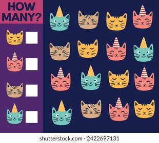 How many Cat, game for children. How many are they game. Count the Cats in the picture and write the result.