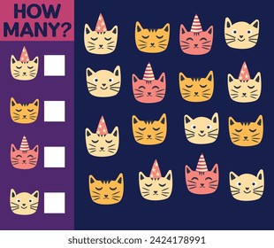 Cuántos Gatos, juegos para niños. ¿Cuántos están jugando? Contar los gatos en la imagen y escribir el resultado.
